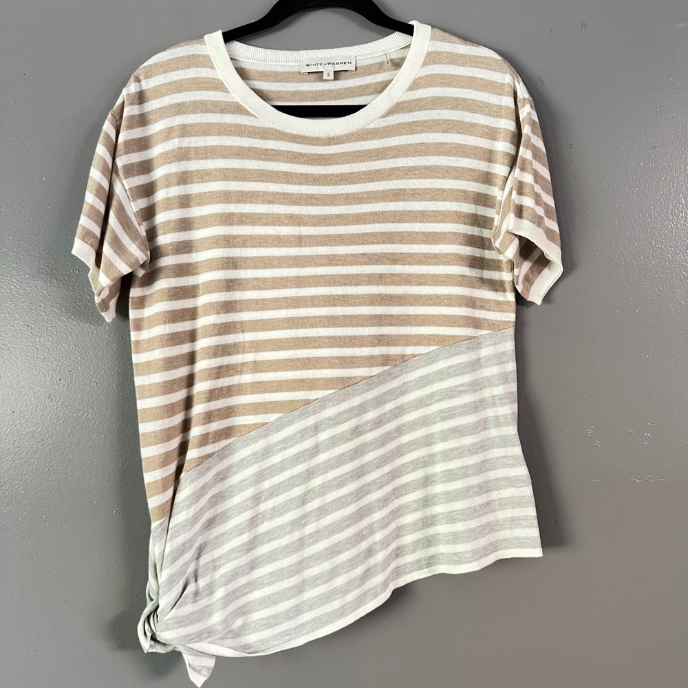 WHITE + WARREN ORGANIC COTTON BLEND ASYMMETRICAL LIGHTWEIGHT SWEATER TOP SMALL